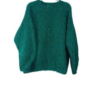 VTG Icelandic Designs Womens Hand Knit Sweater Marled Teal Fuzzy Wool Mohair L